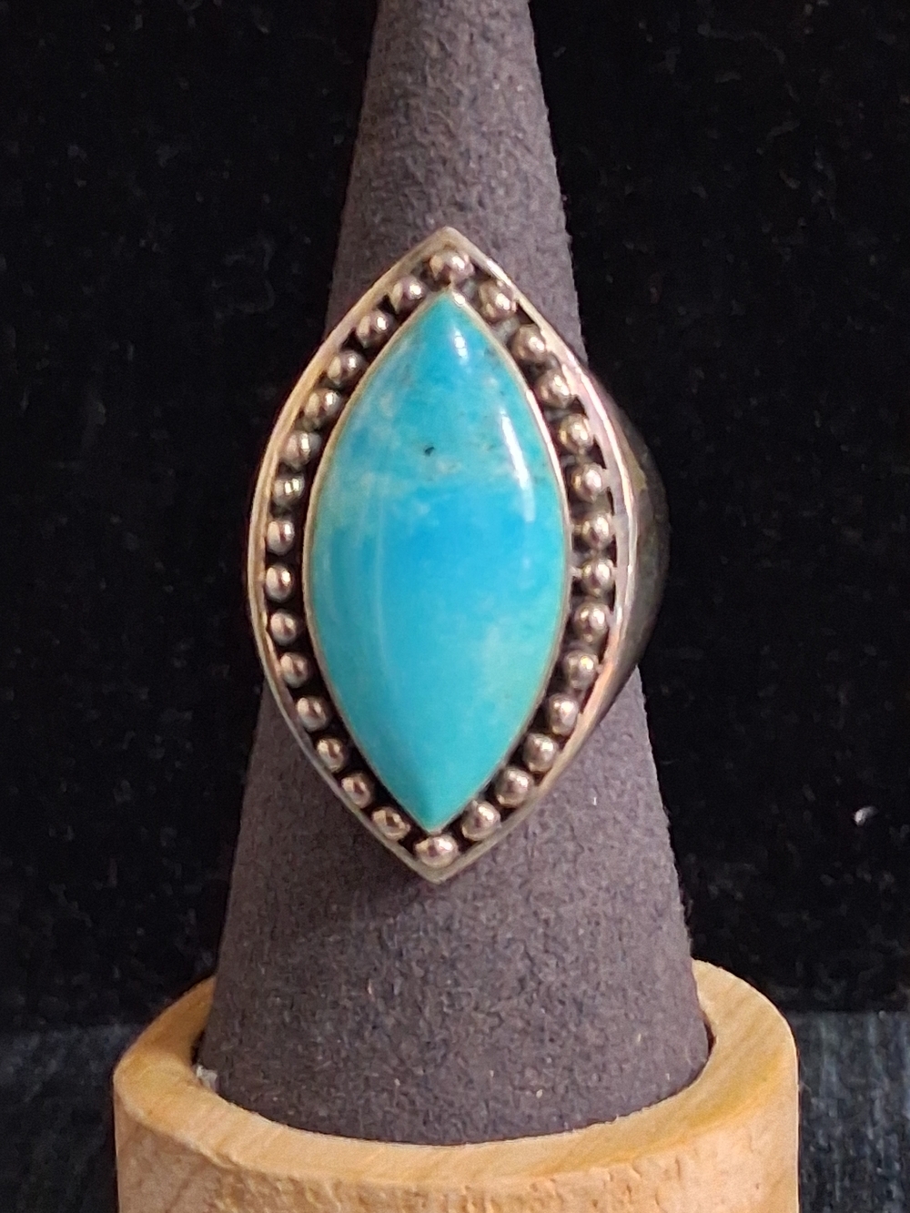 Sally C Treasures Sterling Silver Turquoise Marquise Statement Ring